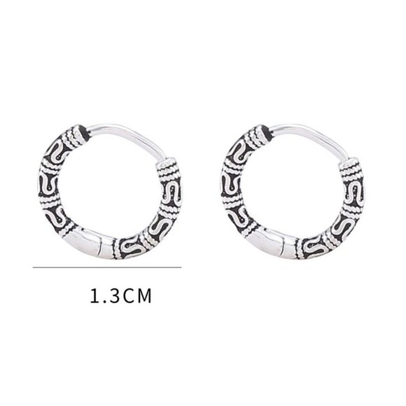 Sterling Hoop Earrings Pattern Earring For Women / Men . S925 Sterling Silver pl - Picture 1 of 5